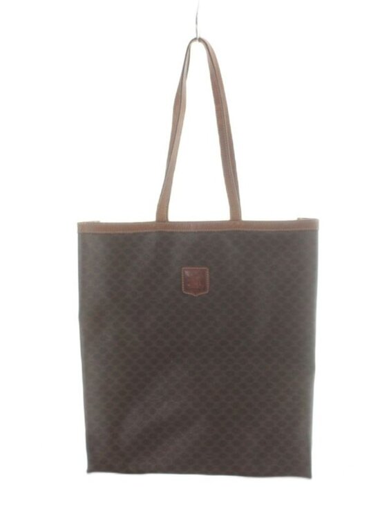 Celine Vintage Tote Hand Leather Macadam Triomphe Logo All Over Pattern Brown